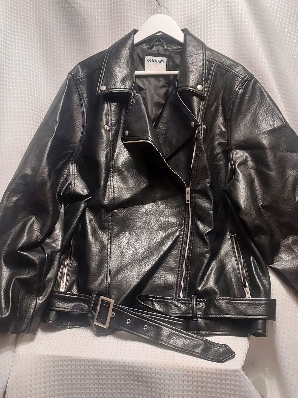 Old Navy Black Faux Leather Moto Jacket with Belt